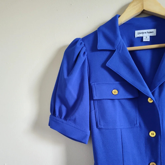 Shelby & Palmer Button Down Dress Size 6 Royal Blue Career Belt Pockets - Picture 3 of 8